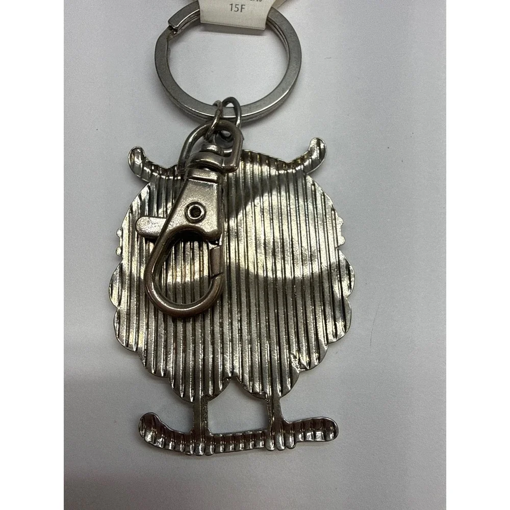 Enamel Owl Keychain Silver Tone Yellow Cream Bird Bag Charm Lobster Clasp NEW